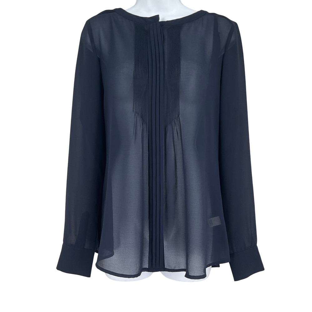 Banana Republic Blouse Womens S Navy Pintuck Pleated Sheer Career Cocktail‎ Airy